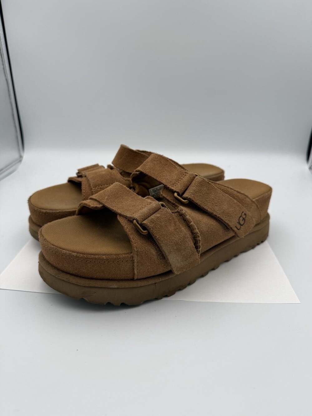 UGG Goldenstar Chestnut Suede Platform Slide Sandals Women's Size 8